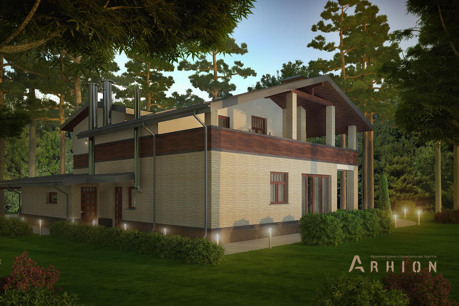 2. Проект двухэтажного дома в скандинавском стиле с многоскатной кровлей, av-385, площадью - 385 кв c терассой, балконом, гаражом